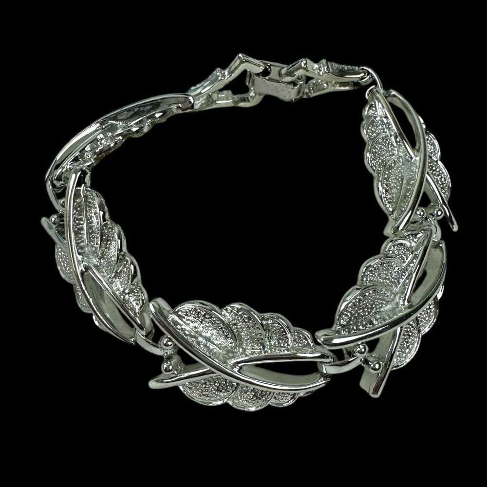 Sarah Coventry Silver‎ Split Leaf Chain Bracelet Artsy Nature Fairycore Chunky